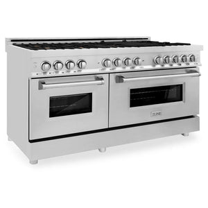 ZLINE 60 in. 7.4 cu. ft. Legacy Dual Fuel Range with Gas Cooktop and 2 Electric Convection Ovens in Stainless Steel with 8 Brass Burners (RA-BR-60) main image.