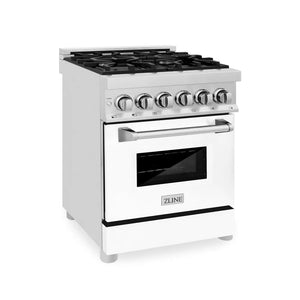 ZLINE 24 in. 2.8 cu. ft. Legacy Dual Fuel Range with 4 Burner Gas Cooktop and Electric Convection Oven in Stainless Steel and White Matte Door (RA-WM-24) main image.