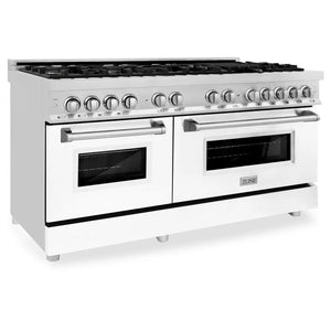 ZLINE 60 in. 7.4 cu. ft. Legacy Dual Fuel Range with 9 Burner Gas Cooktop and 2 Electric Convection Ovens in Stainless Steel and White Matte Doors (RA-WM-60) main image.