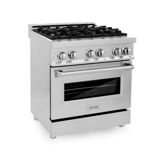 ZLINE 30 in. 4.0 cu. ft. Legacy Dual Fuel Range with 4 Burner Gas Cooktop and Electric Convection Oven in Stainless Steel (RA30) main image.