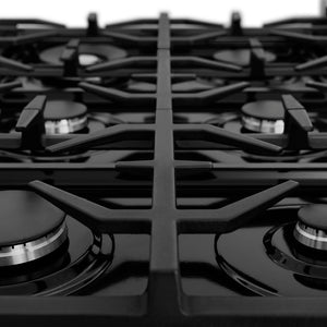 ZLINE 36 in. 4.6 cu. ft. Legacy Dual Fuel Range with 6 Burner Gas Cooktop and Electric Convection Oven in Stainless Steel (RA36) grates and burners on a white background