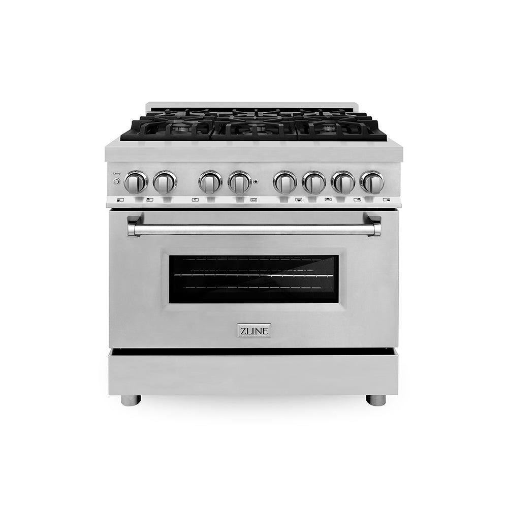 ZLINE 36 in. 4.6 cu. ft. Legacy Dual Fuel Range with 6 Burner Gas Cooktop and Electric Convection Oven in Stainless Steel (RA36)