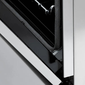 ZLINE Autograph Edition 48 in. 6.0 cu. ft. Legacy Dual Fuel Range with 7 Burner Gas Cooktop and 2 Electric Ovens in Stainless Steel and Matte Black Accents (RAZ-48-MB) StayPut oven door hinge.
