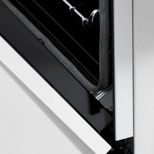 ZLINE Autograph Edition 36 in. 4.6 cu. ft. Legacy Dual Fuel Range with 6 Burner Gas Cooktop and Electric Convection Oven in Stainless Steel with White Matte Door and Matte Black Accents (RAZ-WM-36-MB) StayPut oven door hinge.