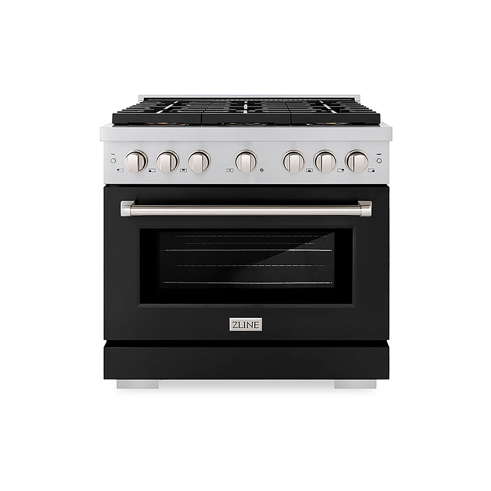 ZLINE 36 in. 5.2 cu. ft. Paramount Dual Fuel Range with 6 Burner DuoPro™ Cooktop and Electric Convection Oven with Black Matte Door (PSDR-BLM-36)