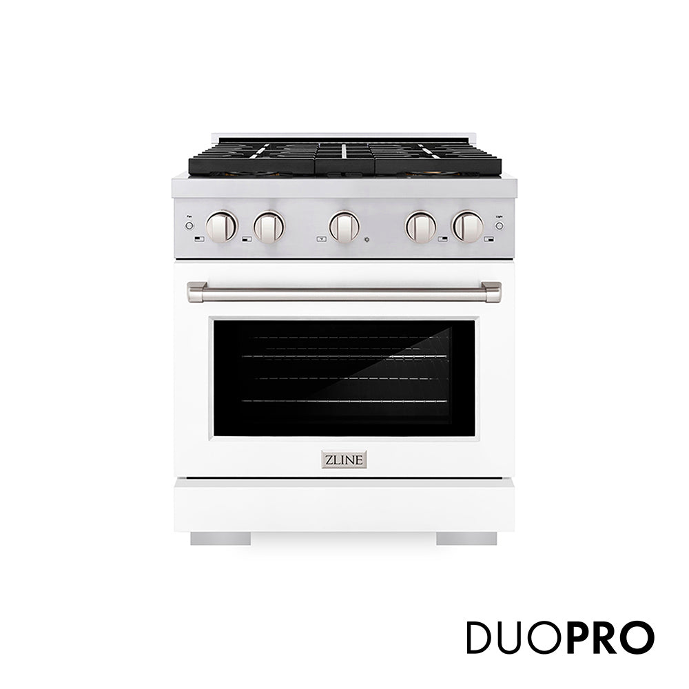 ZLINE 30 in. 4.2 cu. ft. Paramount Dual Fuel Range with 4 Burner DuoPro™ Cooktop and Electric Convection Oven with White Matte Door (PSDR-WM-30)