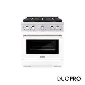 ZLINE 30 in. 4.2 cu. ft. Paramount Dual Fuel Range with 4 Burner DuoPro™ Cooktop and Electric Convection Oven with White Matte Door (PSDR-WM-30)