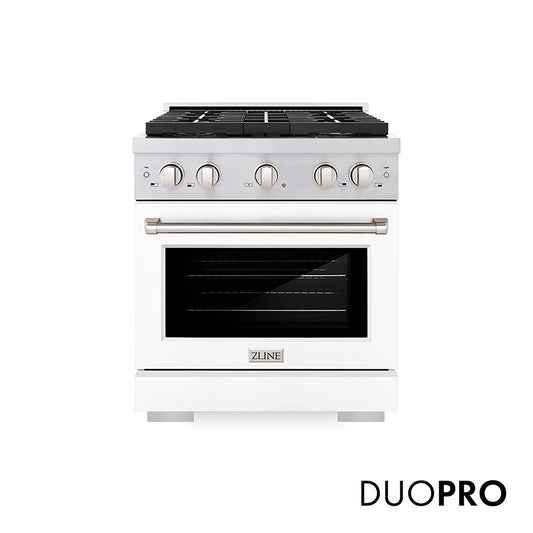 ZLINE 30 in. 4.2 cu. ft. Paramount Dual Fuel Range with 4 Burner DuoPro™ Cooktop and Electric Convection Oven with White Matte Door (PSDR-WM-30)