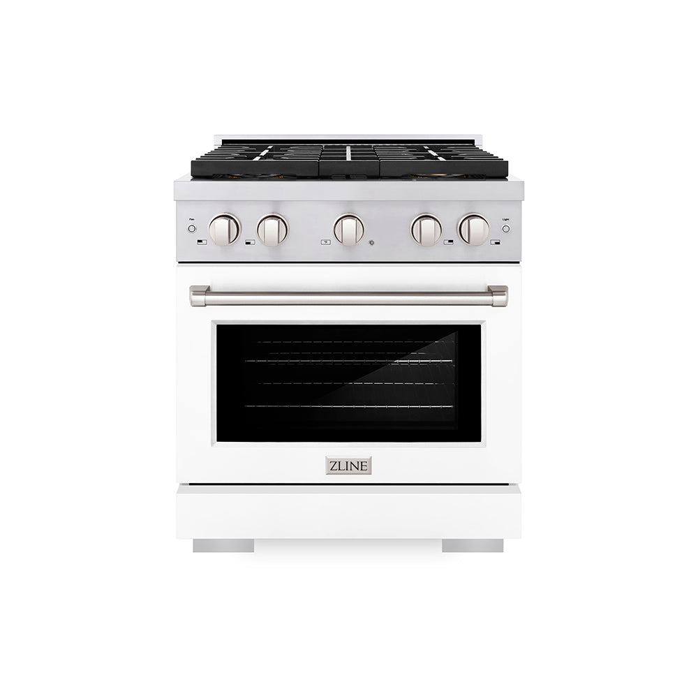 ZLINE 30 in. 4.2 cu. ft. Paramount Dual Fuel Range with 4 Burner DuoPro™ Cooktop and Electric Convection Oven with White Matte Door (PSDR-WM-30)