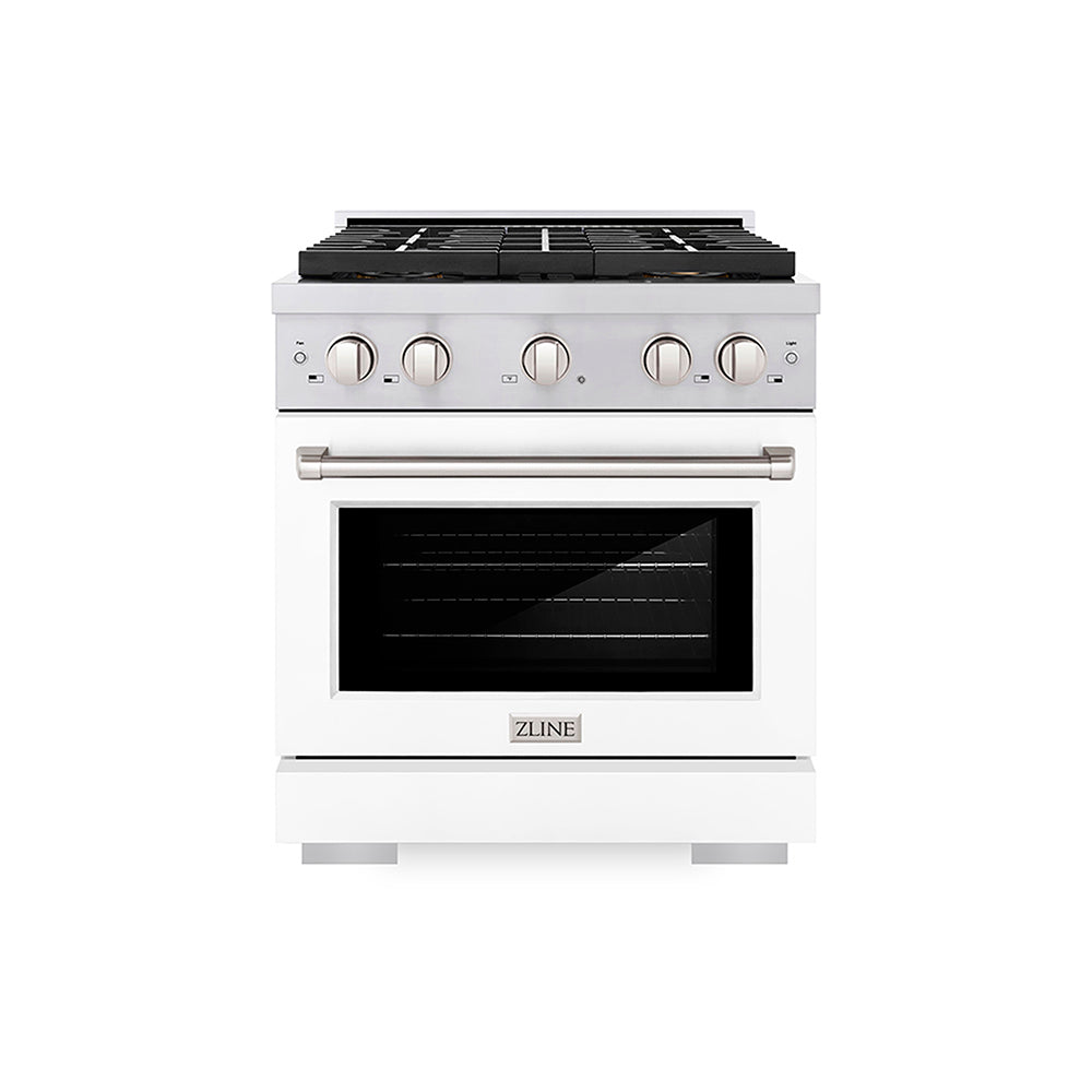 ZLINE 30 in. 4.2 cu. ft. Paramount Dual Fuel Range with 4 Burner DuoPro™ Cooktop and Electric Convection Oven with White Matte Door (PSDR-WM-30)