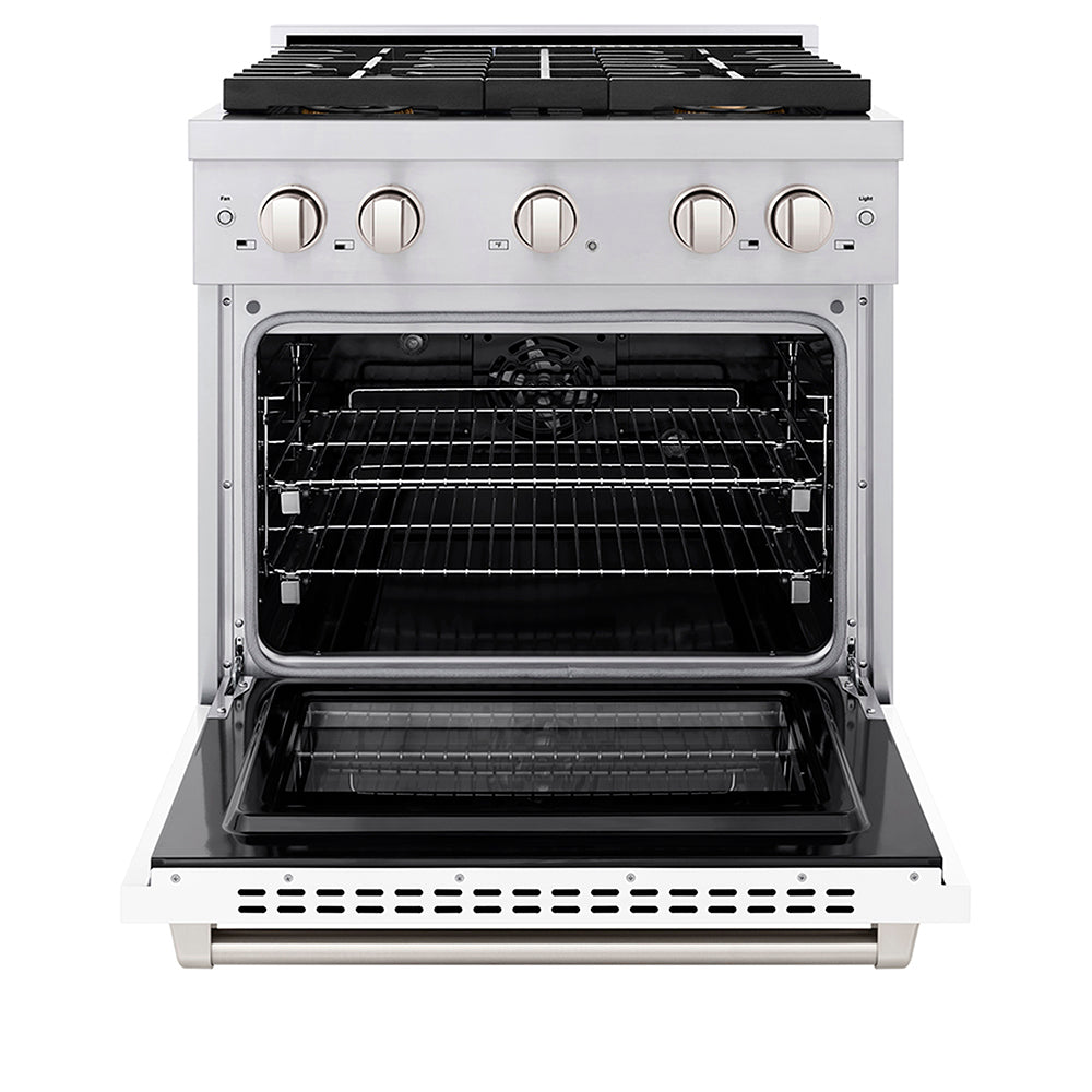 ZLINE 30 in. 4.2 cu. ft. Paramount Dual Fuel Range with 4 Burner DuoPro™ Cooktop and Electric Convection Oven with White Matte Door (PSDR-WM-30)