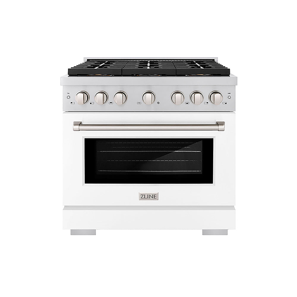 ZLINE 36 in. 5.2 cu. ft. Paramount Dual Fuel Range with 6 Burner DuoPro™ Cooktop and Electric Convection Oven with White Matte Door (PSDR-WM-36)
