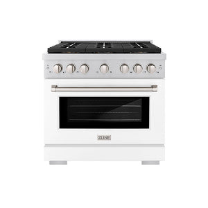 ZLINE 36 in. 5.2 cu. ft. Paramount Dual Fuel Range with 6 Burner DuoPro™ Cooktop and Electric Convection Oven with White Matte Door (PSDR-WM-36)