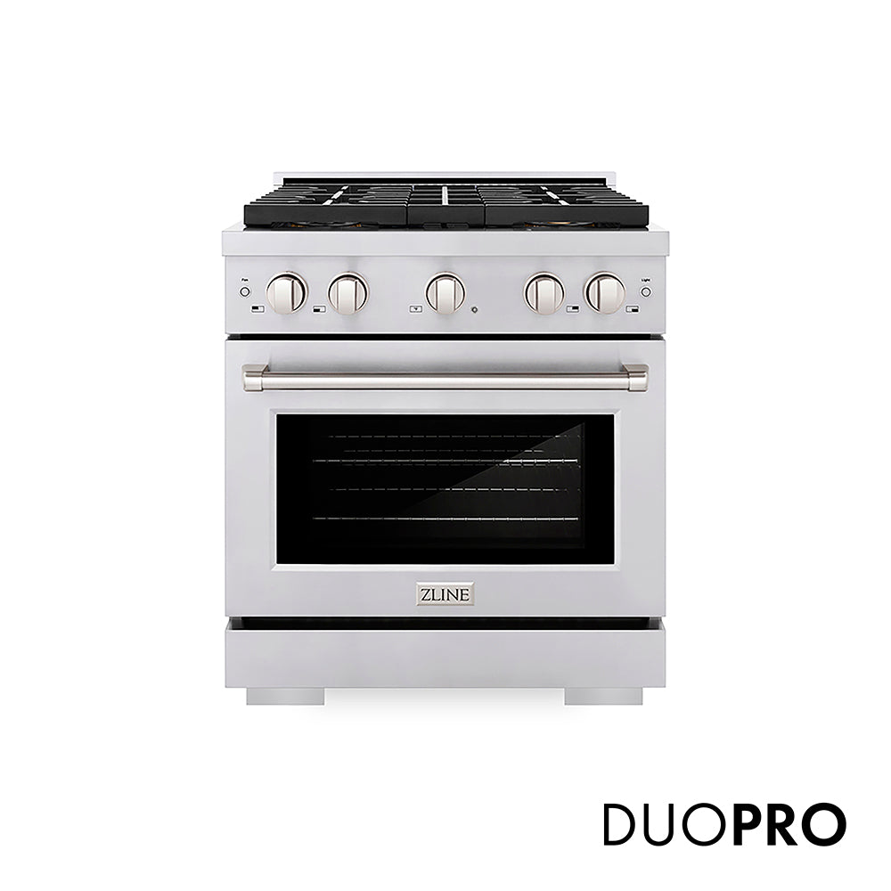 ZLINE 30 in. 4.2 cu. ft. Paramount Dual Fuel Range with 4 Burner DuoPro™ Cooktop and Electric Convection Oven in Stainless Steel (PSDR30)