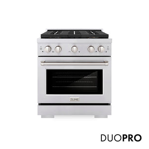 ZLINE 30 in. 4.2 cu. ft. Paramount Dual Fuel Range with 4 Burner DuoPro™ Cooktop and Electric Convection Oven in Stainless Steel (PSDR30)