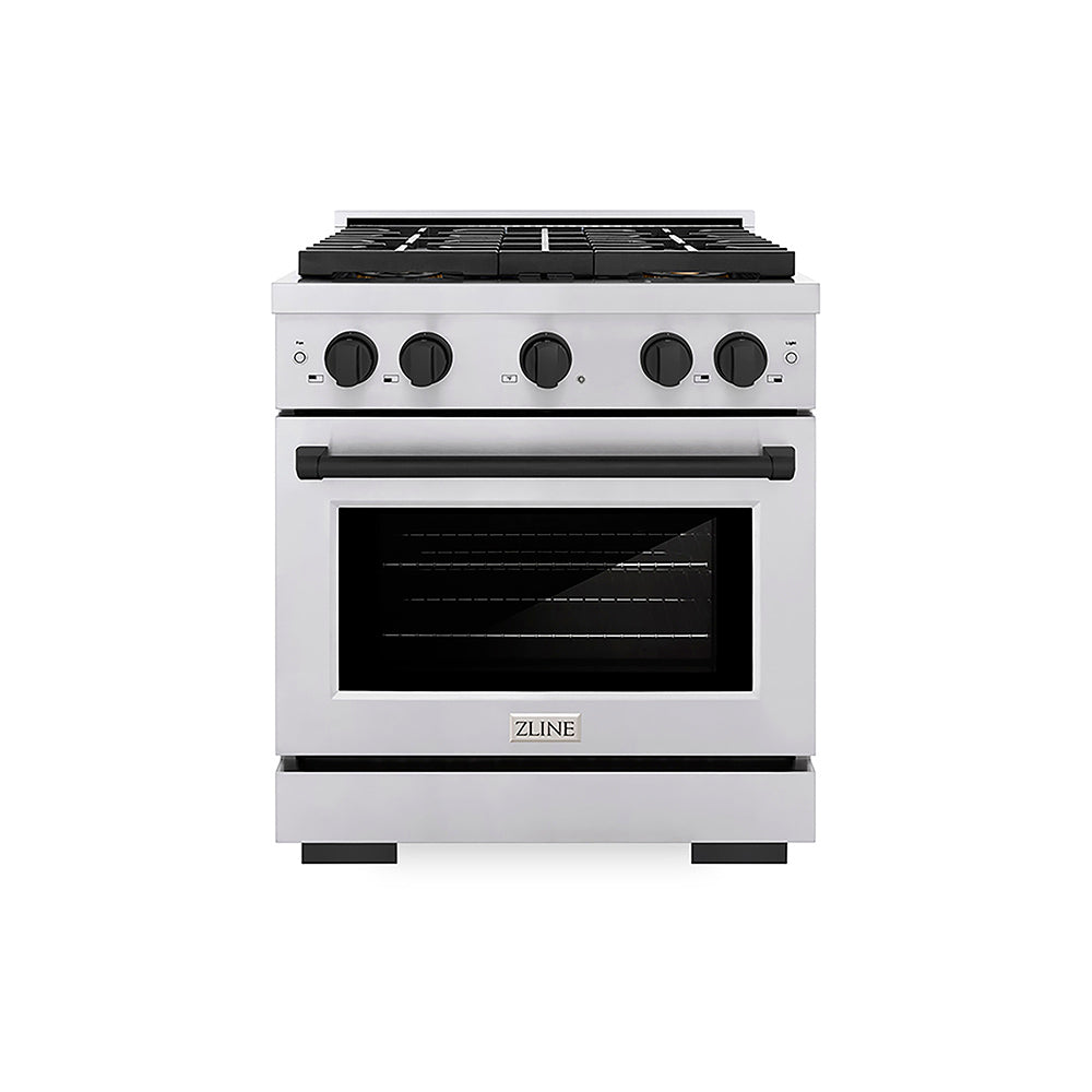 ZLINE Autograph Edition 30 in. 4.2 cu. ft. Paramount Dual Fuel Range with 4 Burner DuoPro™ Cooktop and Electric Convection Oven in Stainless Steel with Matte Black Accents (PSDRZ-30-MB)