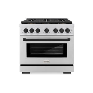 ZLINE Autograph Edition 36 in. 5.2 cu. ft. Paramount Dual Fuel Range with 6 Burner DuoPro™ Cooktop and Electric Convection Oven in Stainless Steel and Matte Black Accents (PSDRZ-36-MB)
