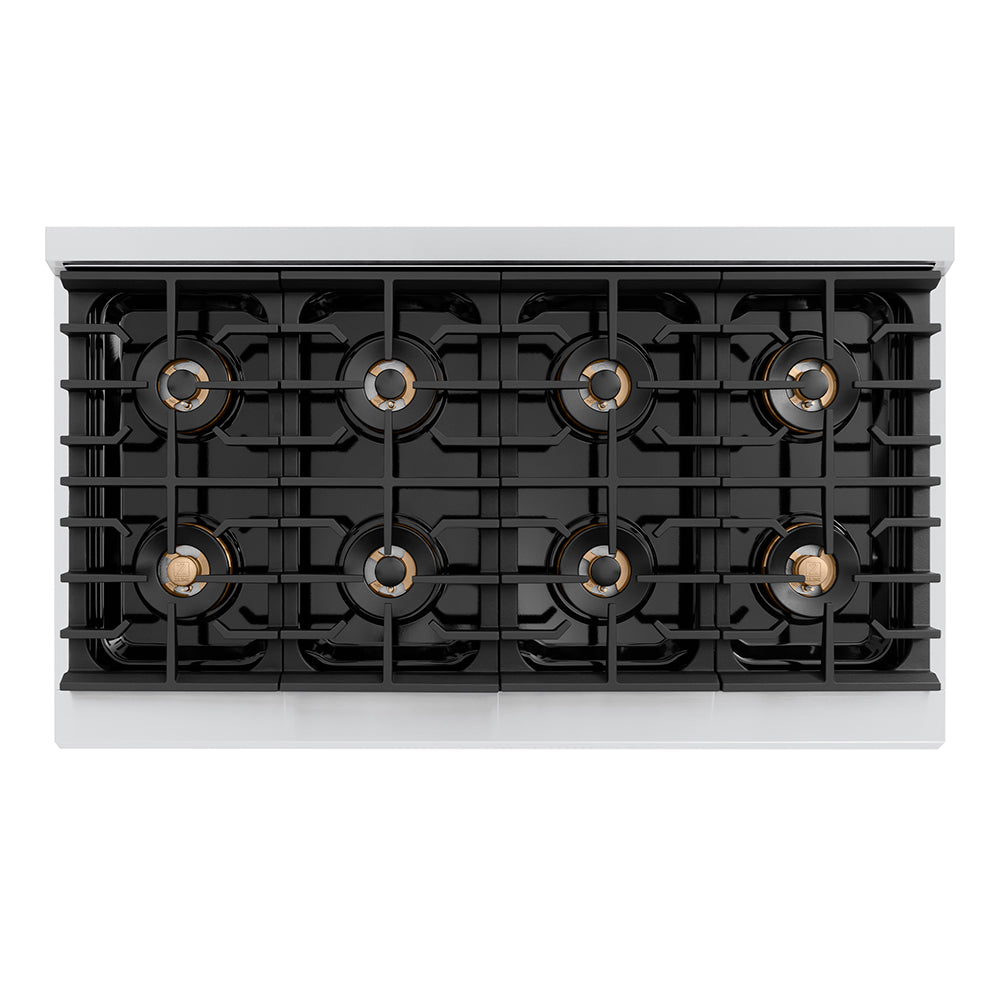 ZLINE Autograph Edition 48 in. 6.7 cu. ft. Paramount Dual Fuel Range with 8 Burner DuoPro™ Cooktop and Dual Ovens in Stainless Steel with Champagne Bronze Helix Handles and Accents (PSDRZ-48-KCB)