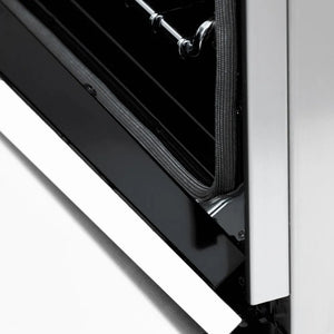 ZLINE 36 in. 4.6 cu. ft. Legacy Dual Fuel Range with 6 Burner Gas Cooktop and Electric Convection Oven in Stainless Steel and White Matte Door (RA-WM-36) StayPut oven door hinge.