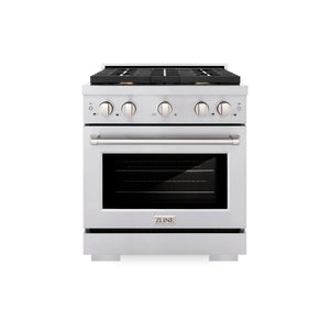 ZLINE 30 in. 4.2 cu. ft. Paramount Dual Fuel Range with Gas Cooktop and Electric Convection Oven in Stainless Steel with 4 Brass Burners (SDR-BR-30) front, oven closed.