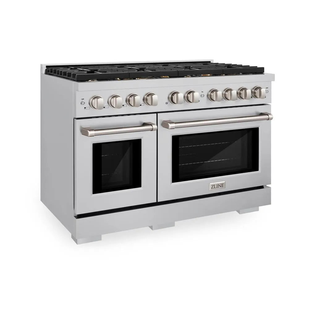 ZLINE 48 in. 6.7 cu. ft. Paramount Double Oven Dual Fuel Range in Stainless Steel with 8 Brass Burners (SDR-BR-48) main image.