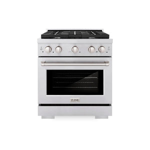 ZLINE 30 in. 4.2 cu. ft. Paramount Dual Fuel Range with 4 Burner Gas Cooktop and Electric Convection Oven in Stainless Steel (SDR30) front.