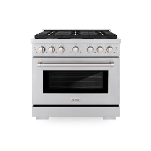 ZLINE 36 in. 5.2 cu. ft. Paramount Gas Range with Convection Gas Oven in Stainless Steel with 6 Brass Burners (SGR-BR-36) front.