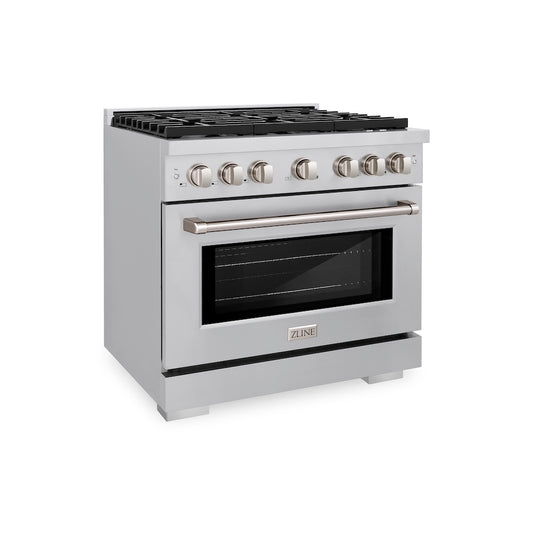 ZLINE 36 in. 5.2 cu. ft. Paramount Gas Range with Convection Gas Oven in Stainless Steel with 6 Brass Burners (SGR-BR-36) main image.