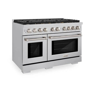 ZLINE 48 in. 6.7 cu. ft. Paramount Double Oven Gas Range in Stainless Steel with 8 Brass Burners (SGR-BR-48) main image.