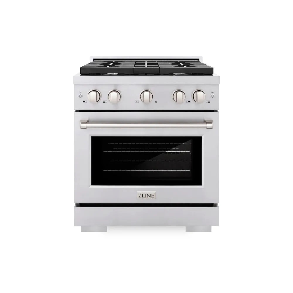 ZLINE 30 in. 4.2 cu. ft. Paramount Gas Range with 4 Burner Cooktop and Convection Gas Oven in Stainless Steel (SGR30) front.