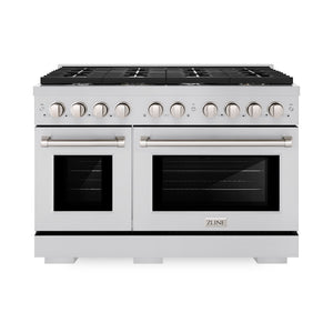 ZLINE 48 in. 6.7 cu. ft. Paramount Double Oven Gas Range with 8 Burner Cooktop in Stainless Steel (SGR48) front.