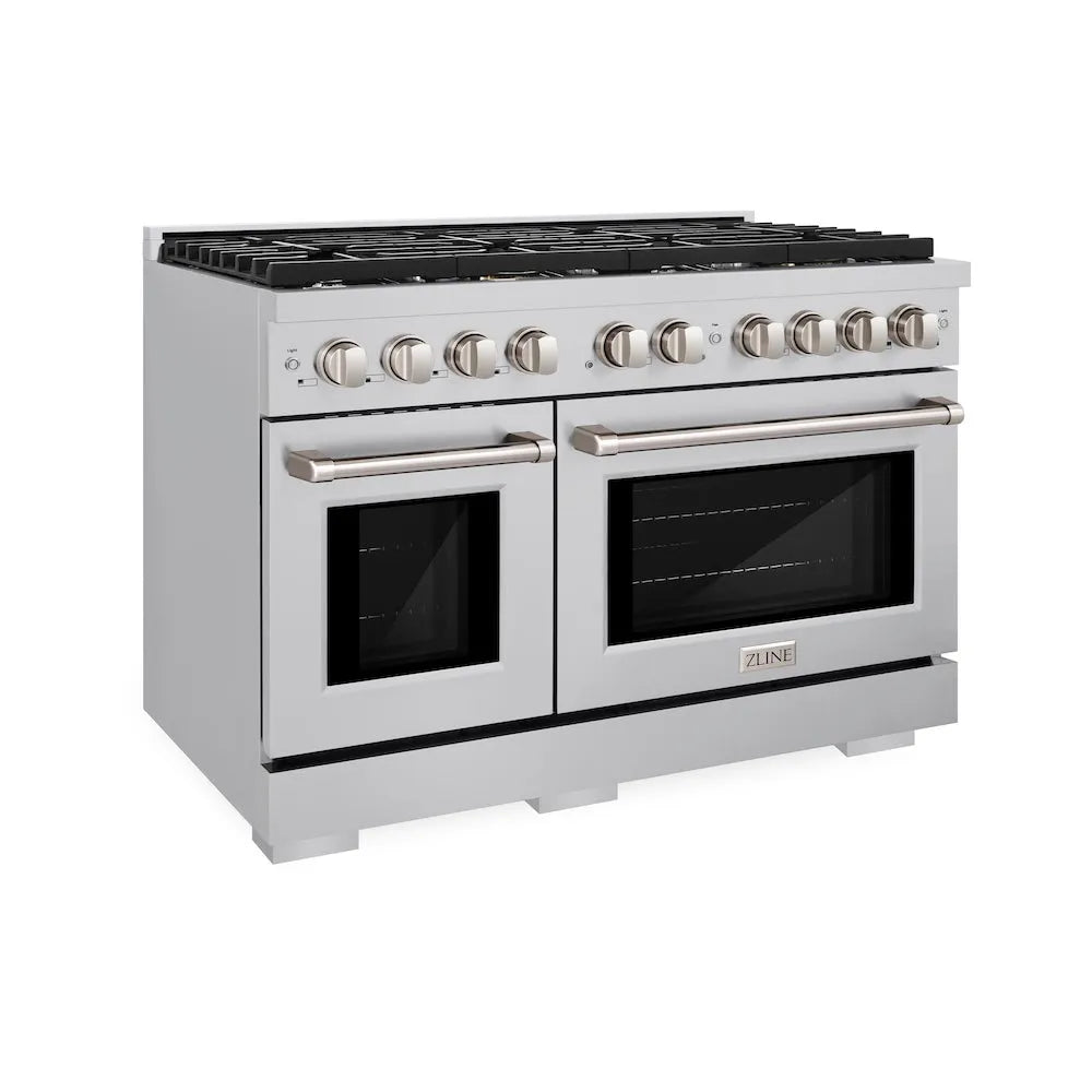 ZLINE 48 in. 6.7 cu. ft. Paramount Double Oven Gas Range with 8 Burner Cooktop in Stainless Steel (SGR48) main image.