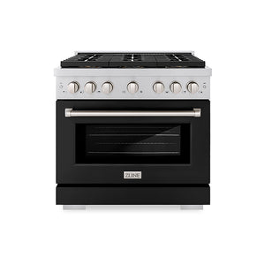 ZLINE 36 in. 5.2 cu. ft. Paramount Gas Range with 6 Burner DuoPro™ Cooktop and Convection Gas Oven with Black Matte Door (PSGR-BLM-36)