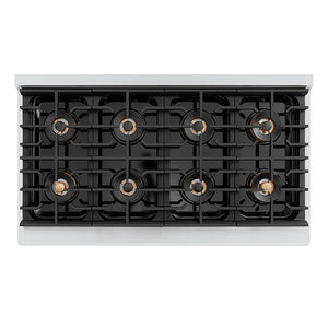 ZLINE 48 in. 6.7 cu. ft. Paramount Gas Range with 8 Burner DuoPro™ Cooktop and Dual Ovens with Black Matte Doors (PSGR-BLM-48) top-down, above cooktop.