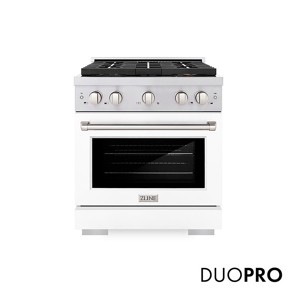 ZLINE 30 in. 4.2 cu. ft. Paramount Gas Range with 4 Burner DuoPro™ Cooktop and Convection Gas Oven with White Matte Door (PSGR-WM-30)