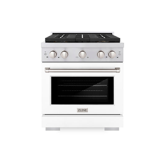 ZLINE 30 in. 4.2 cu. ft. Paramount Gas Range with 4 Burner DuoPro™ Cooktop and Convection Gas Oven with White Matte Door (PSGR-WM-30)