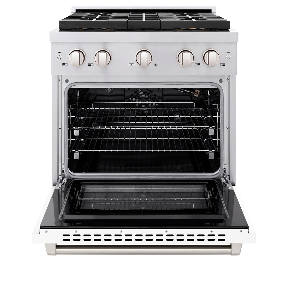 ZLINE 30 in. 4.2 cu. ft. Paramount Gas Range with 4 Burner DuoPro™ Cooktop and Convection Gas Oven with White Matte Door (PSGR-WM-30)