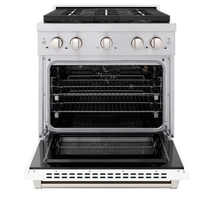ZLINE 30 in. 4.2 cu. ft. Paramount Gas Range with 4 Burner DuoPro™ Cooktop and Convection Gas Oven with White Matte Door (PSGR-WM-30)