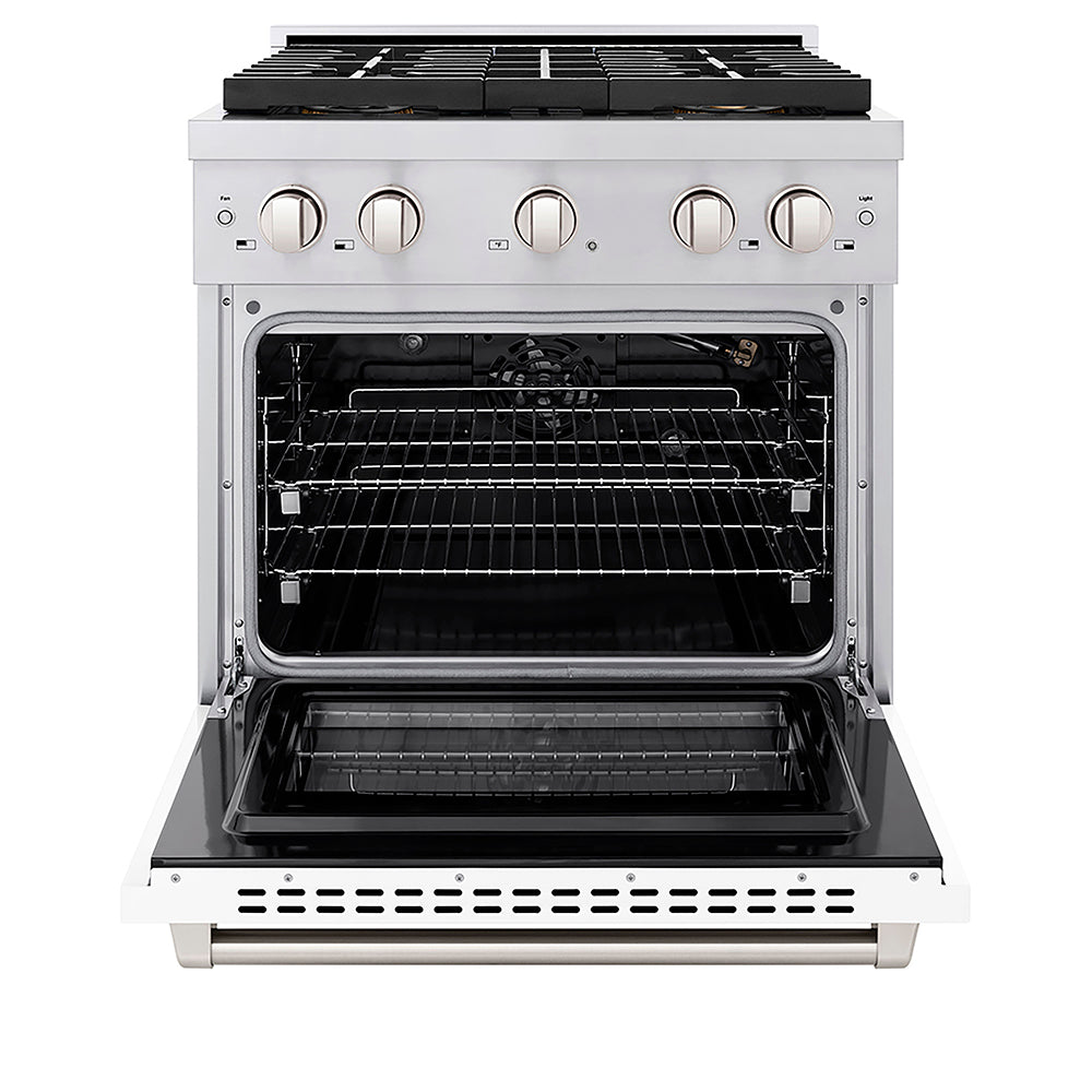 ZLINE 30 in. 4.2 cu. ft. Paramount Gas Range with 4 Burner DuoPro™ Cooktop and Convection Gas Oven with White Matte Door (PSGR-WM-30)