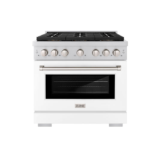 ZLINE 36 in. 5.2 cu. ft. Paramount Gas Range with 6 Burner DuoPro™ Cooktop and Convection Gas Oven with White Matte Door (PSGR-WM-36)