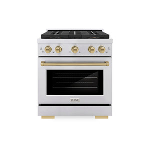 ZLINE Autograph Edition 30 in. 4.2 cu. ft. Paramount Gas Range with 4 Burner DuoPro™ Cooktop and Convection Gas Oven in Stainless Steel with Champagne Bronze Accents (PSGRZ-30-CB)
