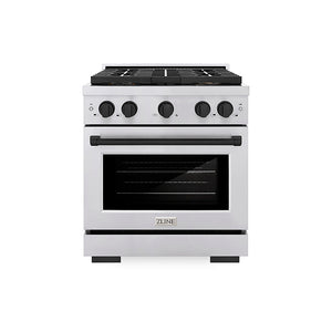 ZLINE Autograph Edition 30 in. 4.2 cu. ft. Paramount Gas Range with 4 Burner DuoPro™ Cooktop and Convection Gas Oven in Stainless Steel with Matte Black Accents (PSGRZ-30-MB)