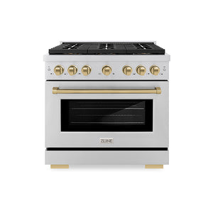 ZLINE Autograph Edition 36 in. 5.2 cu. ft. Paramount Gas Range with 6 Burner DuoPro™ Cooktop and Convection Gas Oven in Stainless Steel and Champagne Bronze Accents (PSGRZ-36-CB)