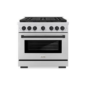 ZLINE Autograph Edition 36 in. 5.2 cu. ft. Paramount Gas Range with 6 Burner DuoPro™ Cooktop and Convection Gas Oven in Stainless Steel and Matte Black Accents (PSGRZ-36-MB)