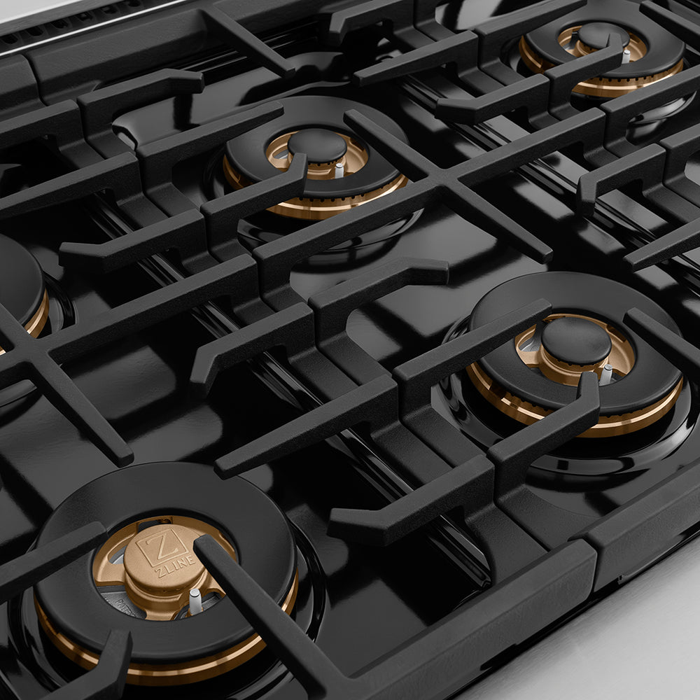 ZLINE Autograph Edition 36 in. 5.2 cu. ft. Paramount Gas Range with 6 Burner DuoPro™ Cooktop and Convection Gas Oven in Stainless Steel with Polished Gold Helix Handle and Accents (PSGRZ-36-KG)