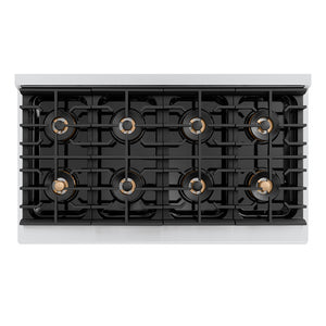 ZLINE Autograph Edition 48 in. 6.7 cu. ft. Paramount Gas Range with 8 Burner DuoPro™ Cooktop and Dual Ovens in Stainless Steel with Champagne Bronze Helix Handles and Accents (PSGRZ-48-KCB)