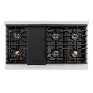 ZLINE Autograph Edition 48 in. 6.7 cu. ft. Paramount Gas Range with 8 Burner DuoPro™ Cooktop and Dual Ovens in Stainless Steel with Polished Gold Helix Handles and Accents (PSGRZ-48-KG)