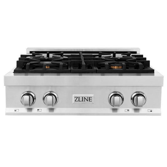 ZLINE 30 in. Legacy Gas Rangetop with 4 Brass Burners and Porcelain Cooktop in Stainless Steel (RT-BR-30) front.