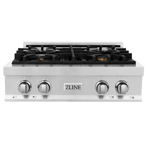 ZLINE 30 in. Porcelain Gas Rangetop with 4 Gas Brass Burners (RT-BR-30) front.