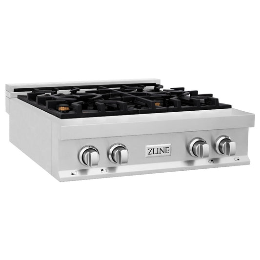 ZLINE 30 in. Porcelain Gas Rangetop with 4 Gas Brass Burners (RT-BR-30) side.